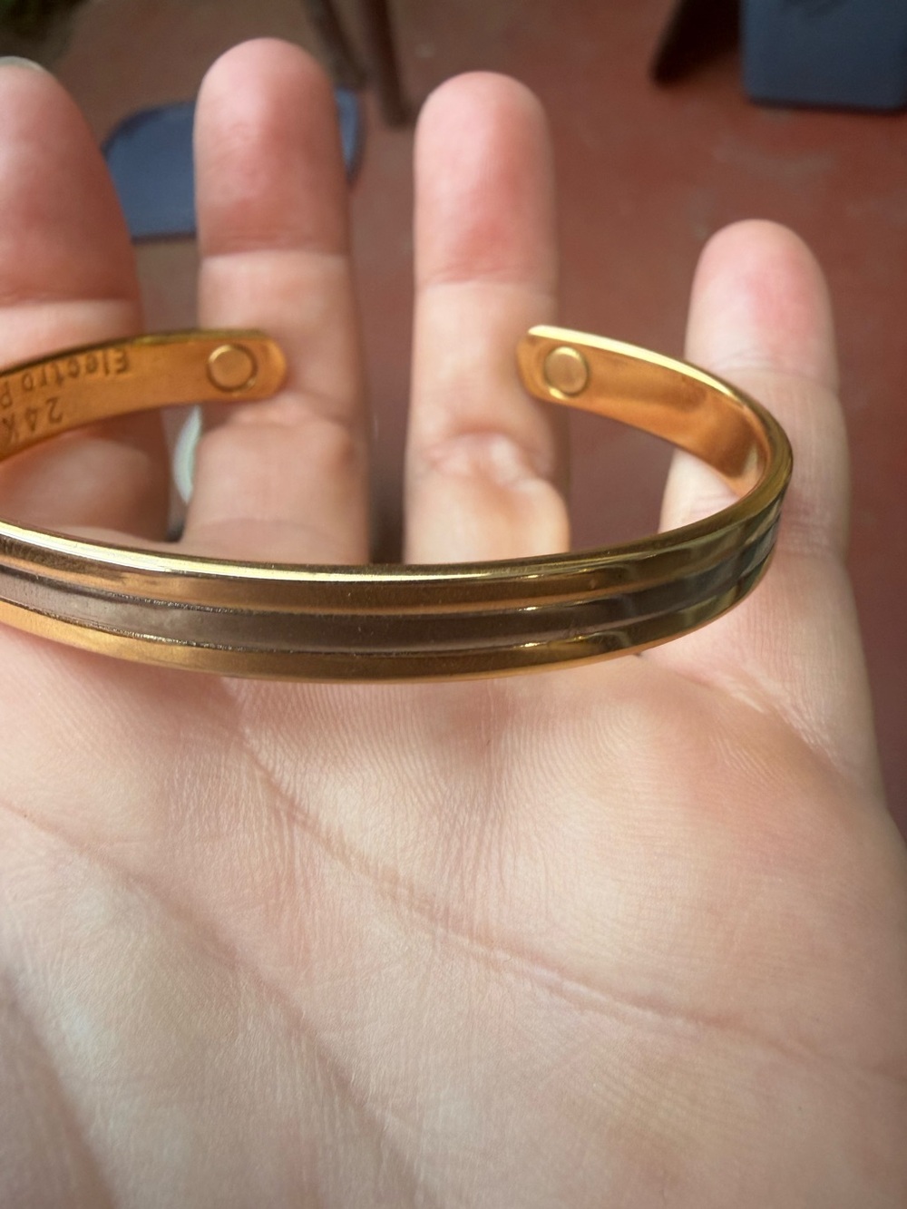Vintage 24K Electroplated Two Tone Magnetic Therapy Cuff Bracelet 7 inches